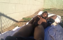 Black boyfriend filmed masturbating in the back yard